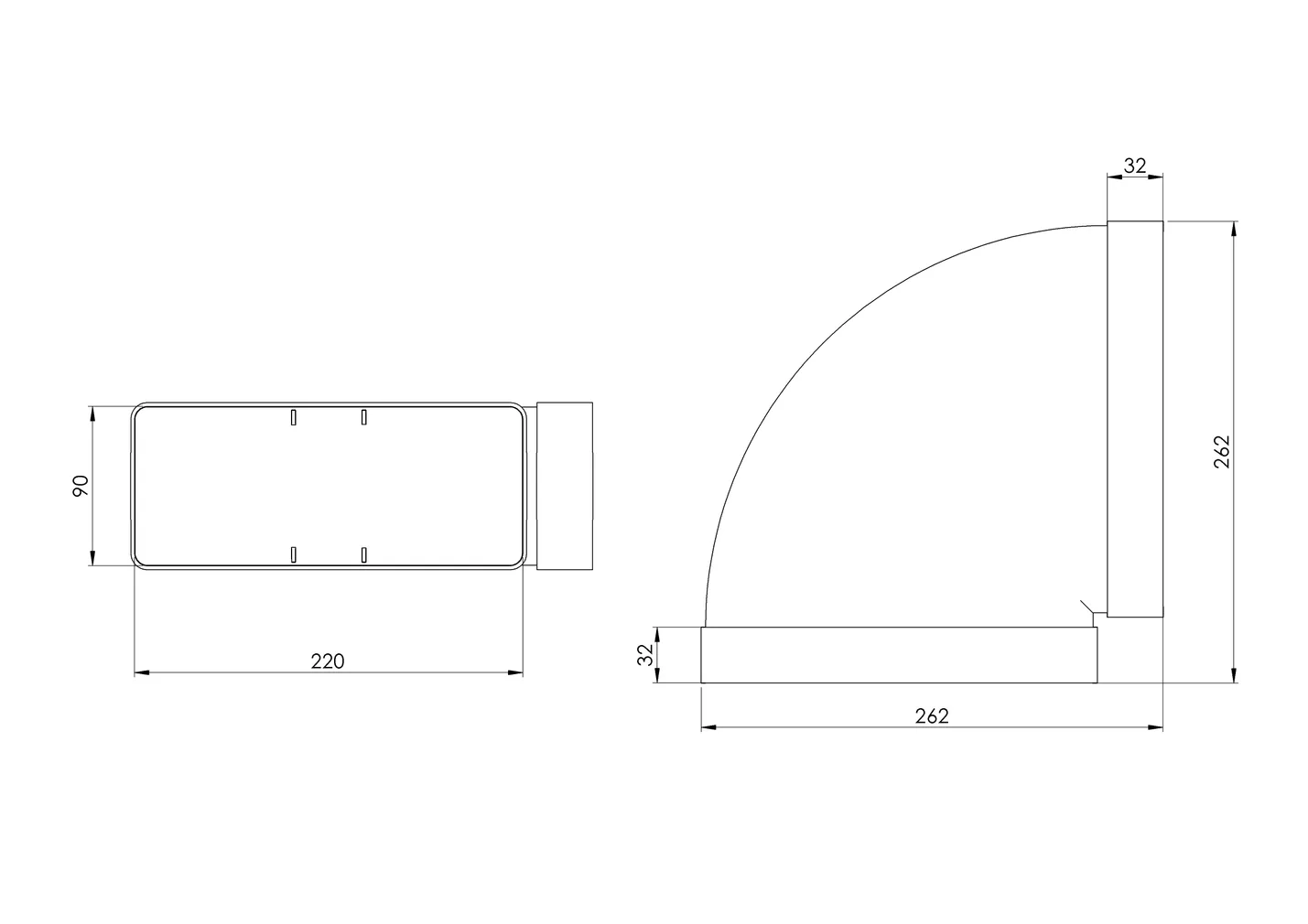 PÕLV EUROPLAST PLAST HORISONTAALNE 220X90MM 90° KLH29-90