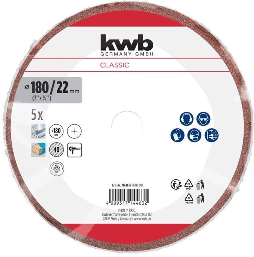 KIUDKETAS KWB, KORUND 180MMG40 5TK