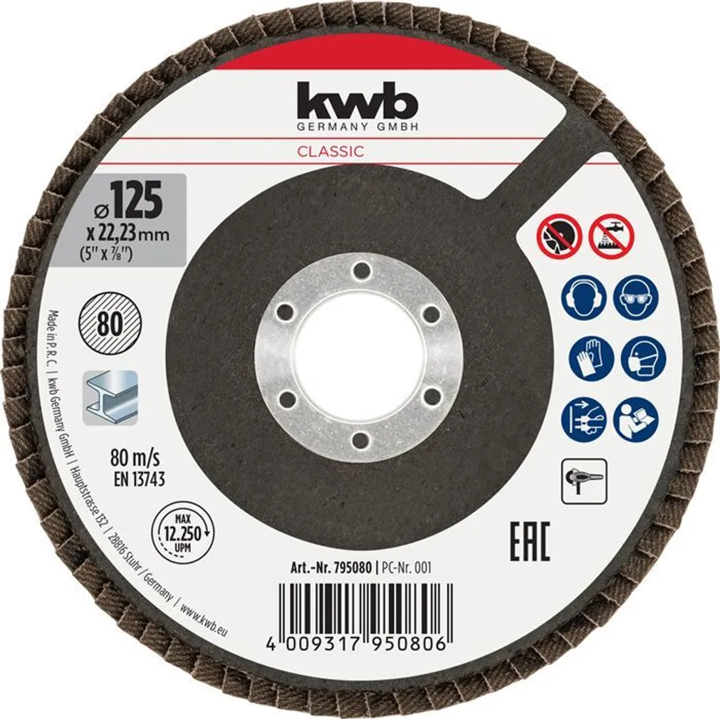 LAMELLKETAS KWB KORUND 125MM ALUMIINIUMOKSIID P80