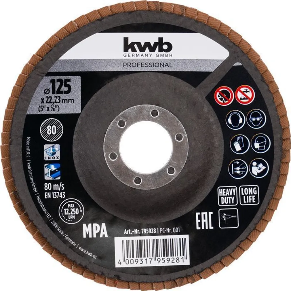 LAMELLKETAS KWB 125MM KERAAMILINE P80