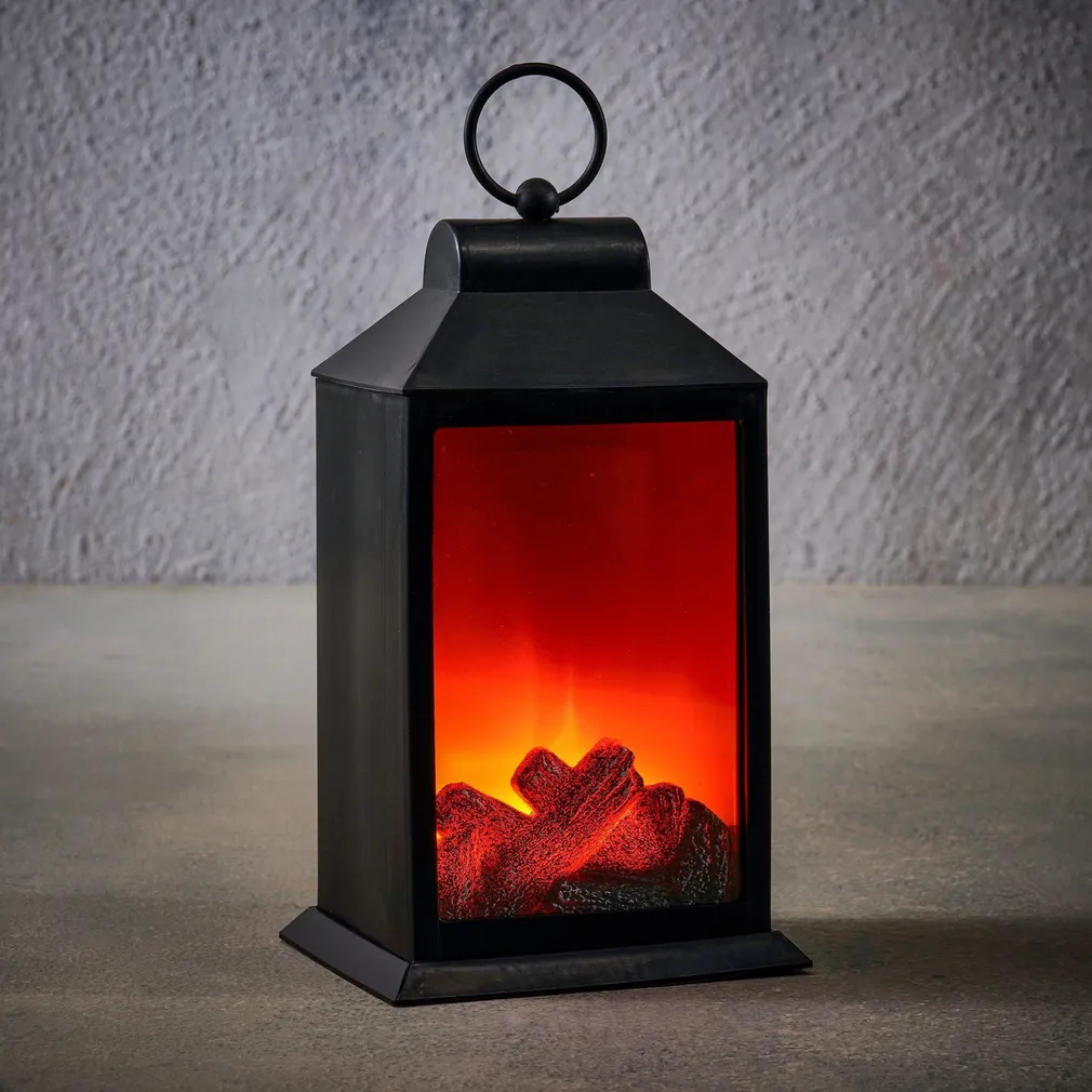 LATERN KAMIN LED TAIMER 15X12X27CM MUST/VALGE