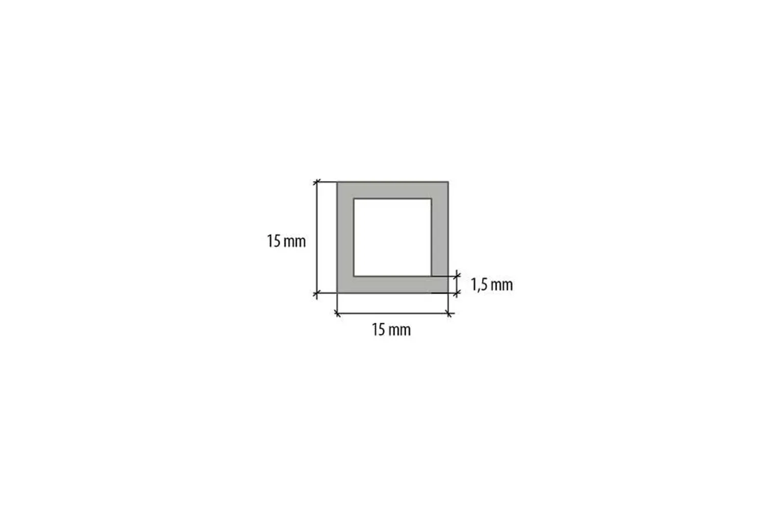 ALUMIINIUM NELIKANTPROFIIL CEZAR 15X15X1,5X1000MM ANOD.HÕBEDANE