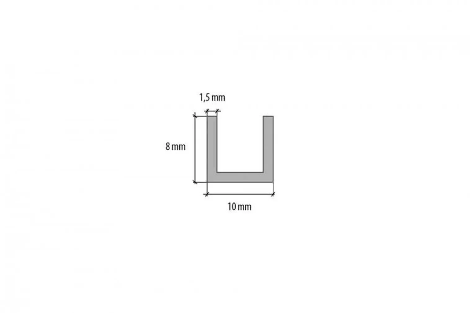 ALUMIINIUM U-PROFIIL CEZAR 10X8X1,5X1000MM ANOD.HÕBEDANE
