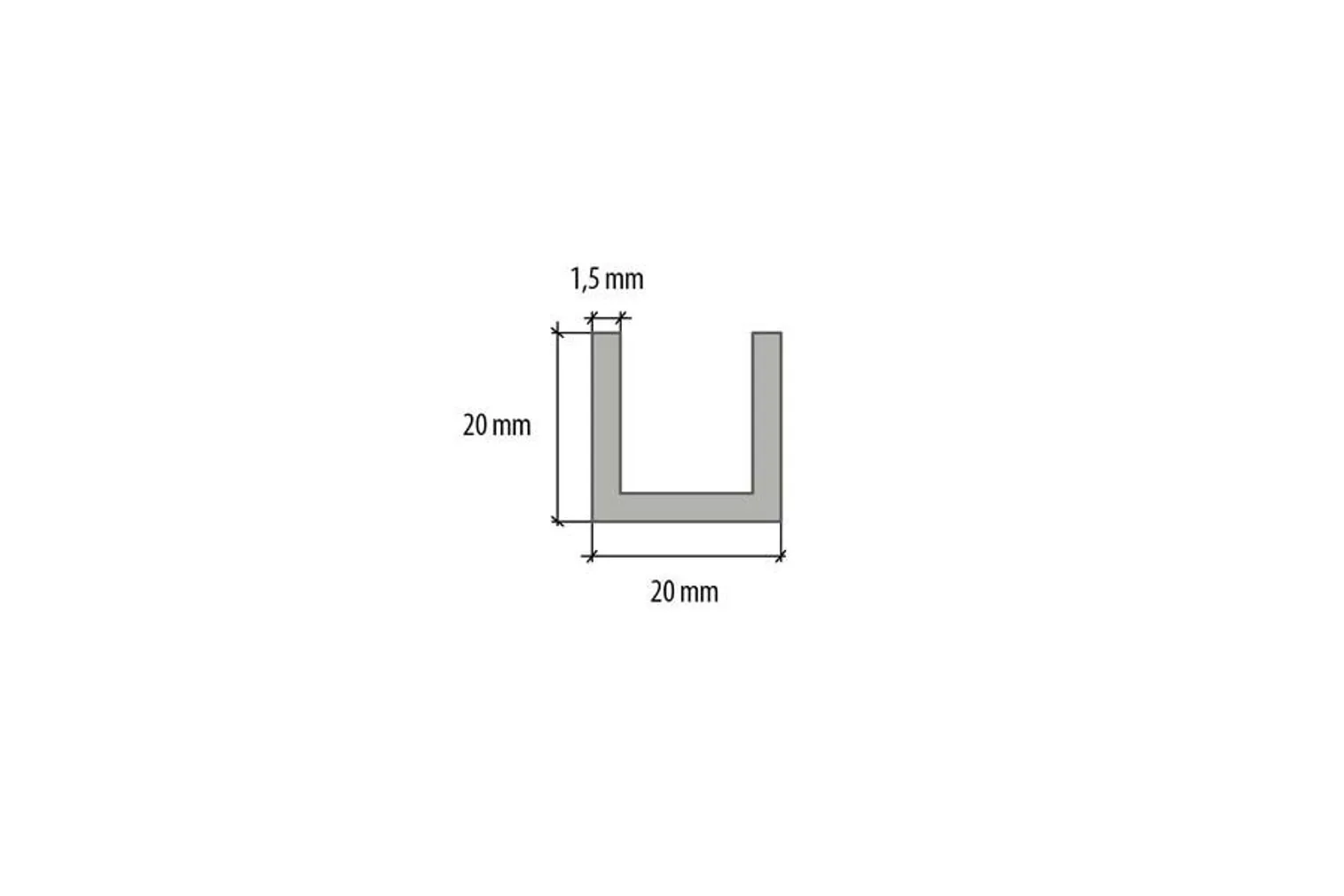 ALUMIINIUM U-PROFIIL CEZAR 20X20X1,5X1000MM ANOD.HÕBEDANE