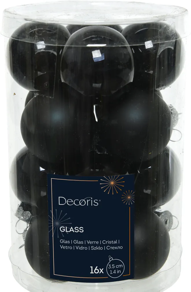 JÕULUKUULID Ø3,5CM KLAAS MUST 16TK PAKIS