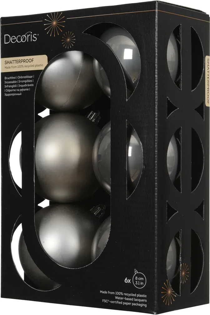 JÕULUKUULID Ø8CM PLAST HÕBE 6TK PAKIS