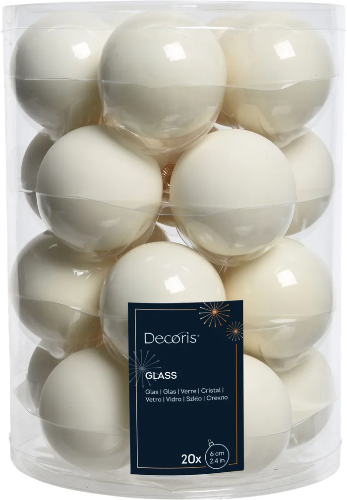 JÕULUKUULID Ø6CM KLAAS VALGE 20TK PAKIS