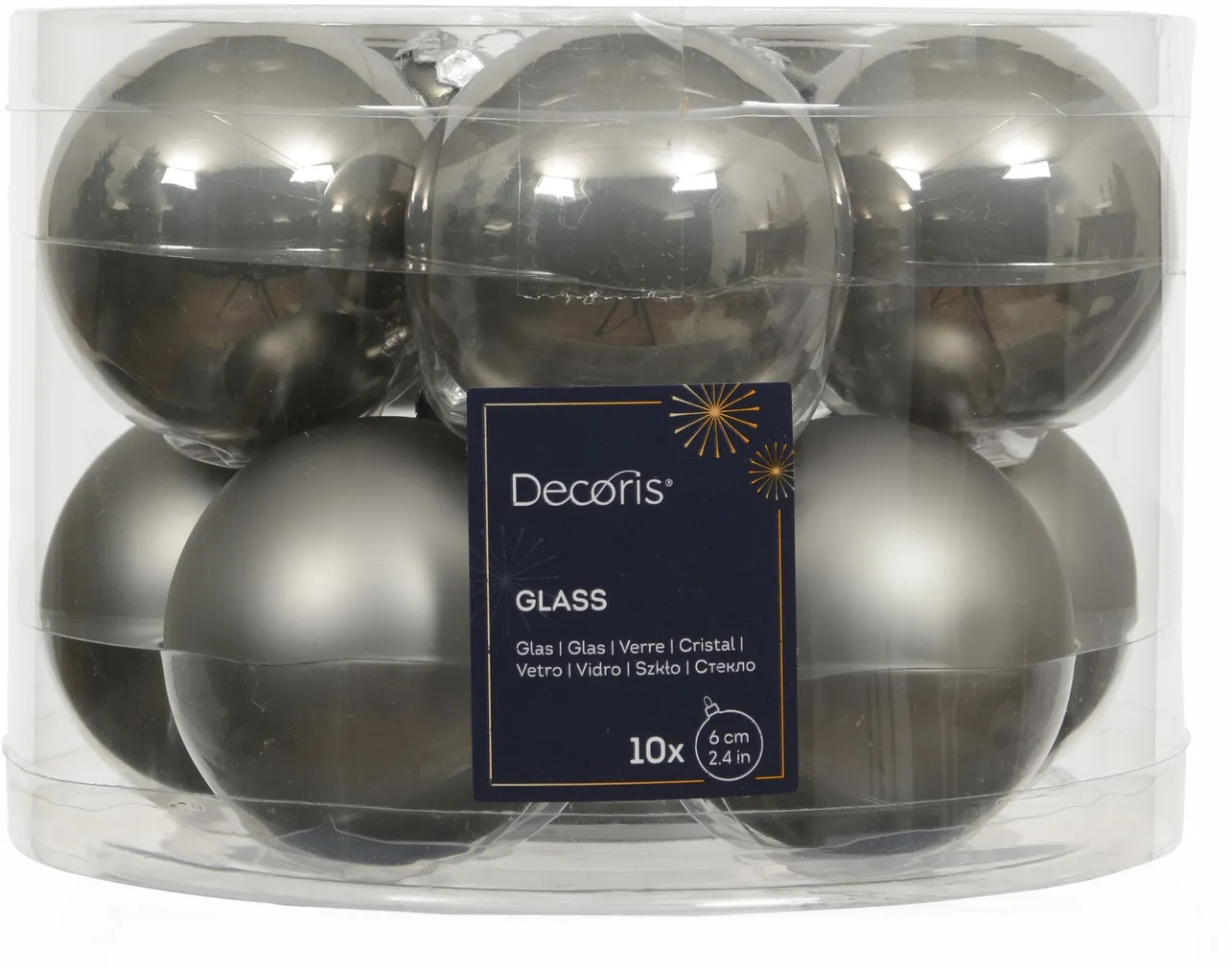 JÕULUKUULID Ø6CM KLAAS HÕBE 10TK PAKIS