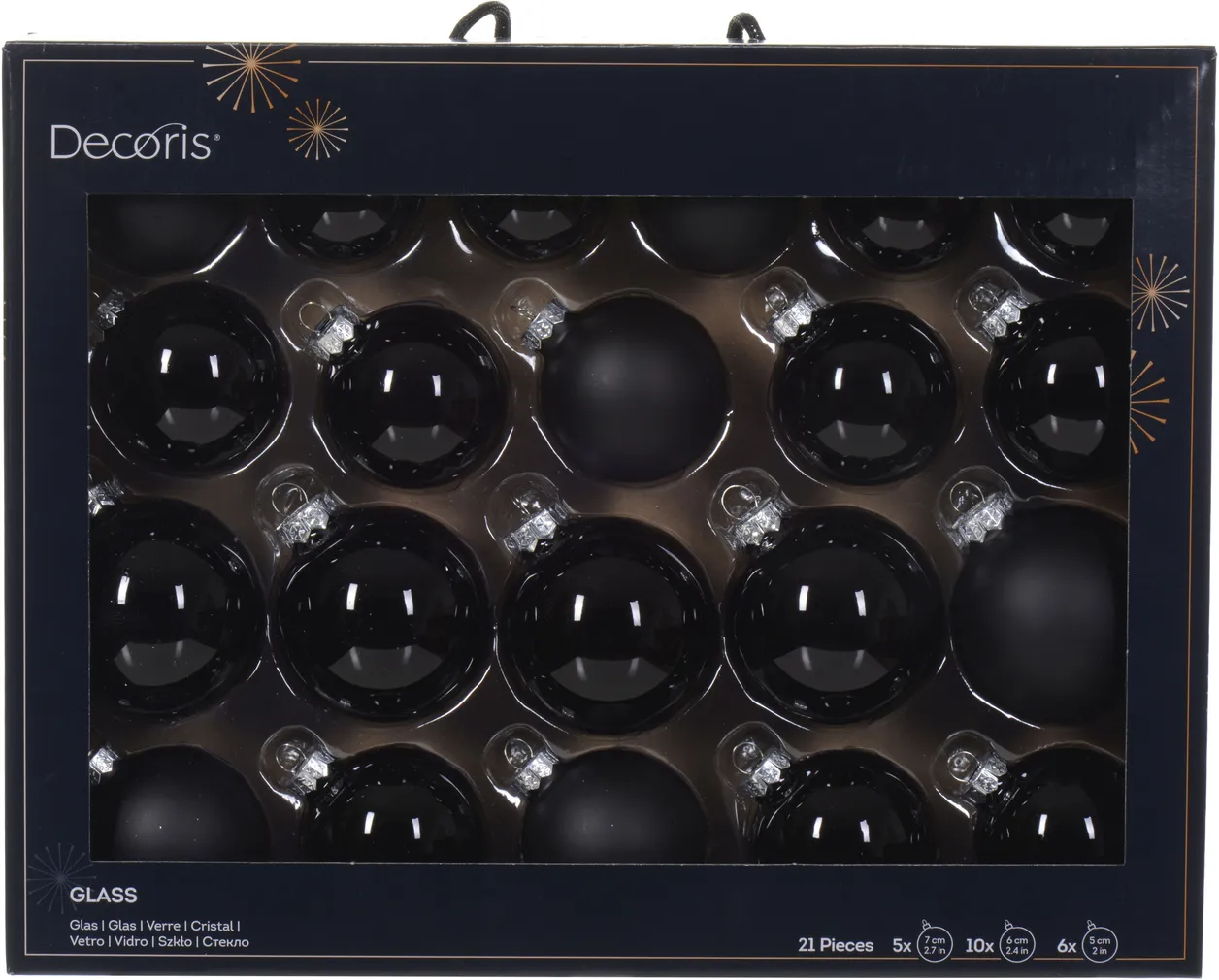 JÕULUKUULID Ø7CM KLAAS MUST 21TK PAKIS