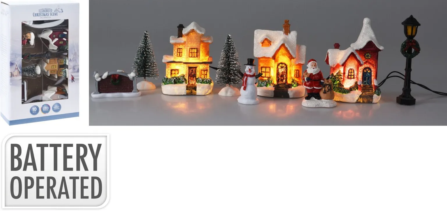 JÕULUKÜLA TÄNAV 3LED 18X7X29,5CM 10-OSALINE