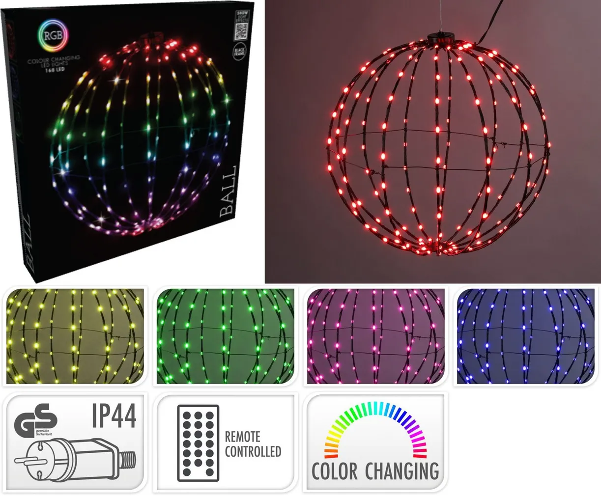 JÕULUVALGUSTI PALL 168LED Ø40CM RGB IP44