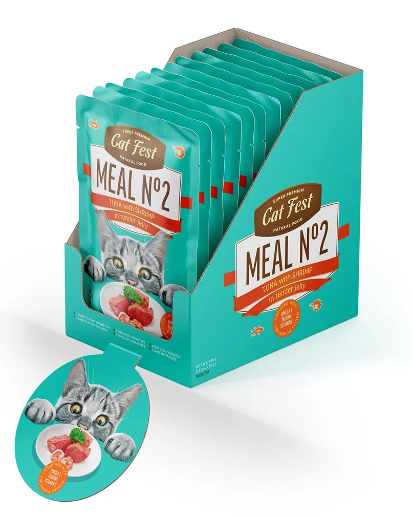 MÄRGTOIT CATFEST KASSIDELE TUUNIKALA TARRETIS KREVETTIDEGA 12X50G