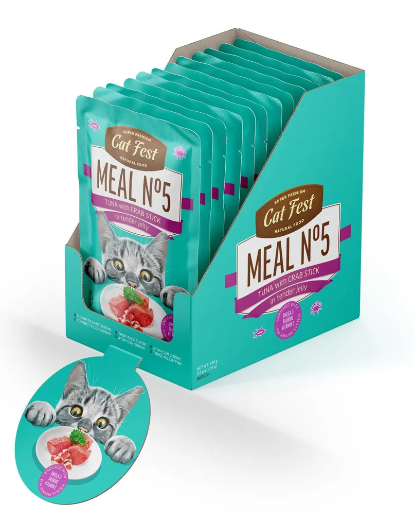 MÄRGTOIT CATFEST KASSIDELE TUUNIKALA JA KRABIPULKADEGA 12X50G