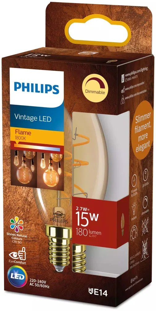 LED LAMP PHILIPS AMBER KULD 15W E14 B35 180LM