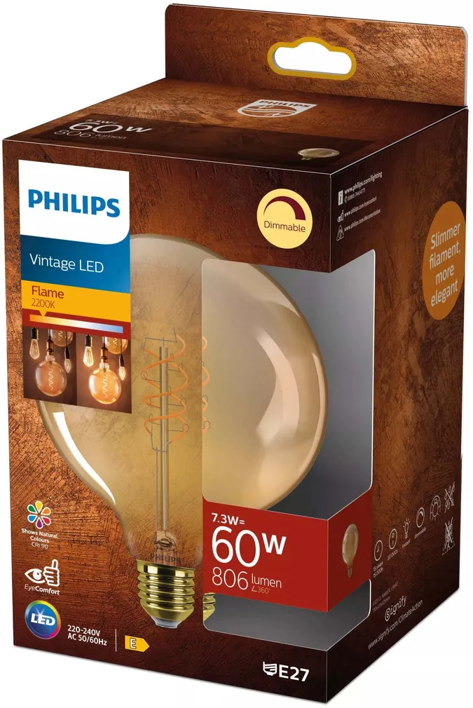 LED LAMP PHILIPS AMBER KULD 60W E27 G125 806LM