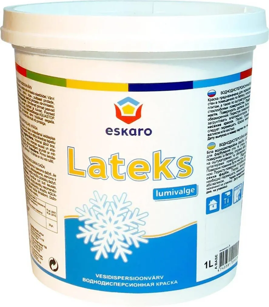 LAEVÄRV ESKARO LATEKS 1L VALGE TÄISMATT