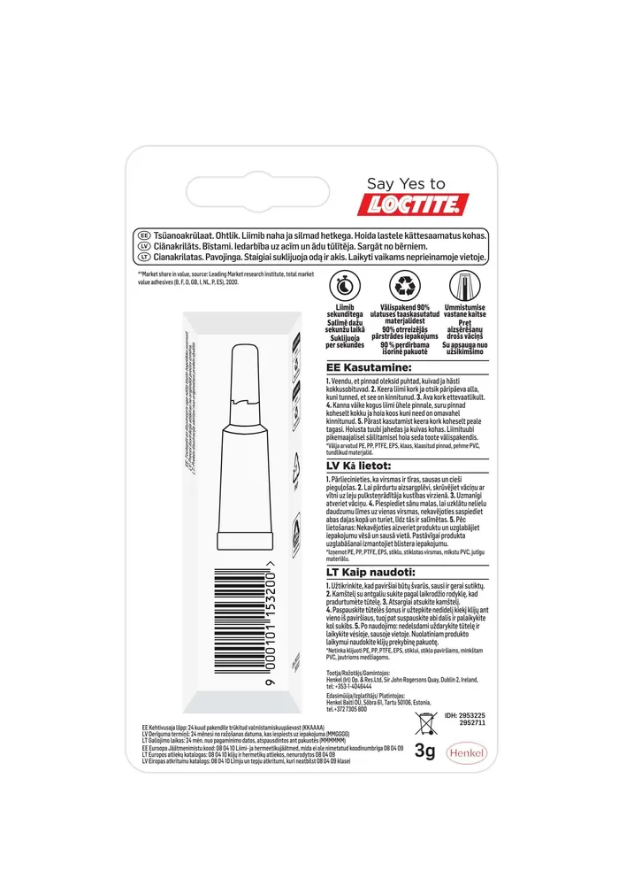 LIIM LOCTITE SUPERBOND PURE GEL 3G TUUBIS