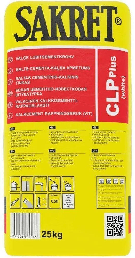 PUMBATAV LUBITSEMENTKROHV SAKRET CLP+ 25KG VALGE