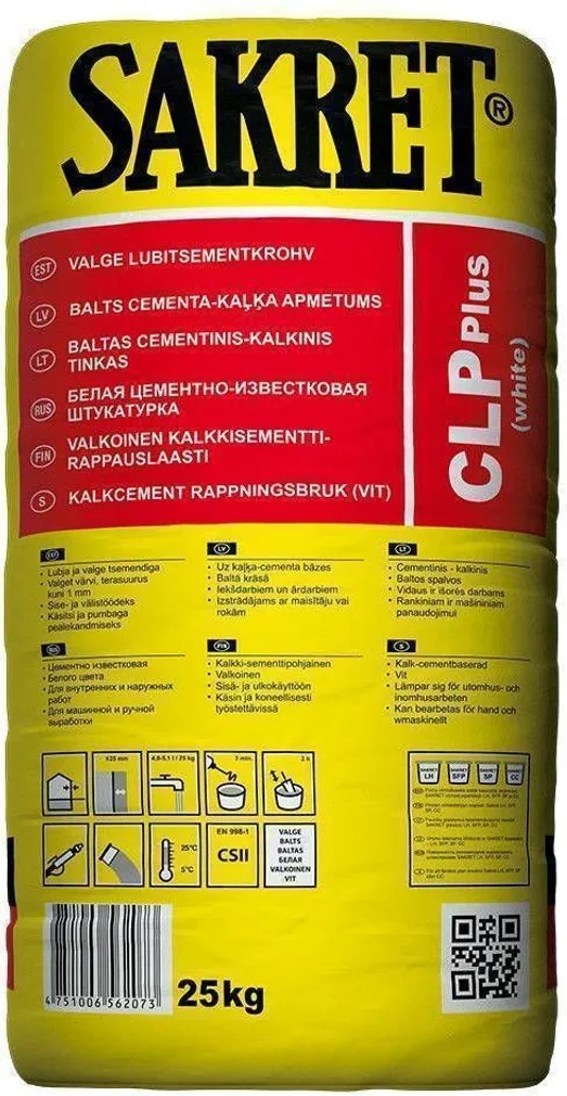 PUMBATAV LUBITSEMENTKROHV SAKRET CLP+ 25KG VALGE