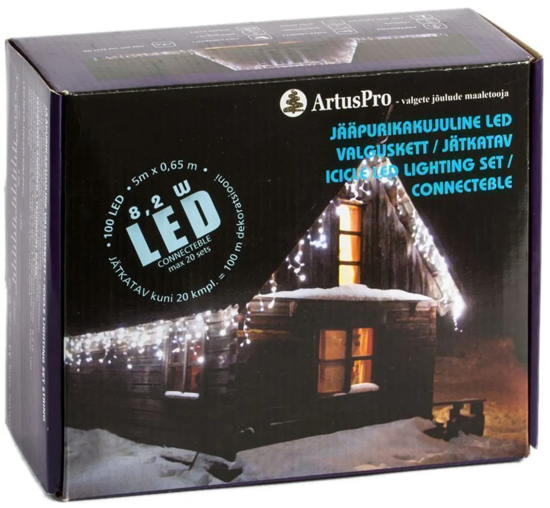 VALGUSKARDIN ARTUS PRO VÄLIS JÄÄPURIKAS 100LED KÜLM VALGUS JÄTKATAV 5M