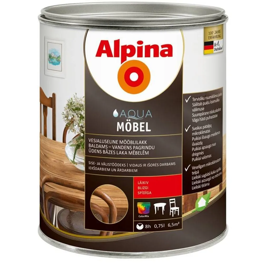 LAKK ALPINA AQUA MÖBEL 0,75L TRANSPARENT LÄIKIV