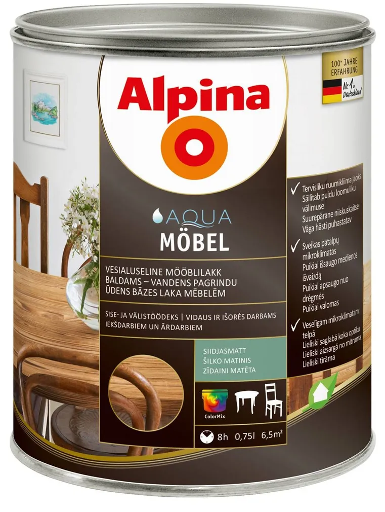 LAKK ALPINA AQUA MÖBEL 0,75L TRANSPARENT SIIDJASMATT