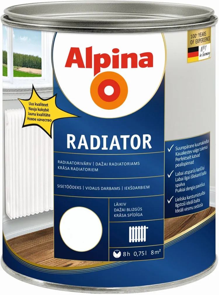 RADIAATORIVÄRV ALPINA EXAP RADIATOR XB 0,75L VALGE LÄIKIV