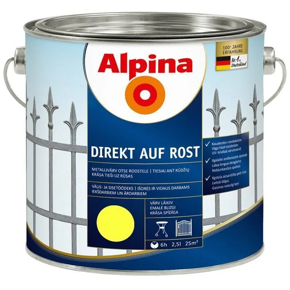 METALLIVÄRV ALPINA DIREKT AUF ROST 2,5L KOLLANE (RAL1021) LÄIKIV