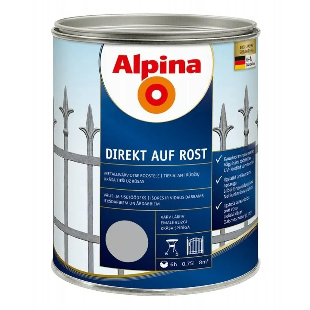 METALLIVÄRV ALPINA DIREKT AUF ROST 0,75L KULDNE (RAL1036) LÄIKIV