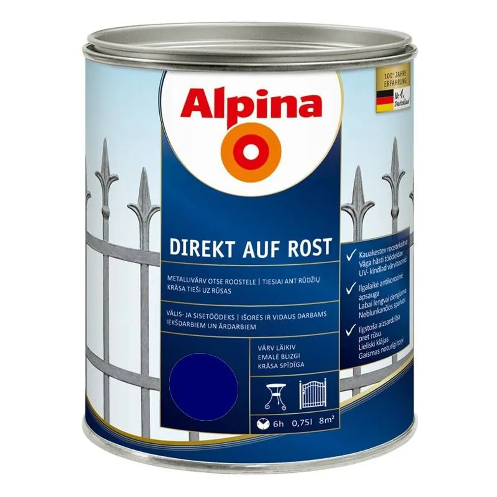 METALLIVÄRV ALPINA DIREKT AUF ROST 0,75L SININE (RAL5010) LÄIKIV