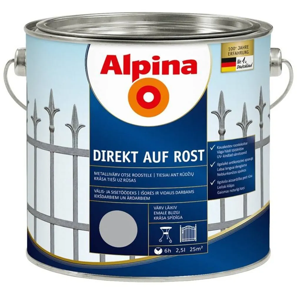 METALLIVÄRV ALPINA DIREKT AUF ROST 2,5L HÕBEDANE (RAL9006) LÄIKIV