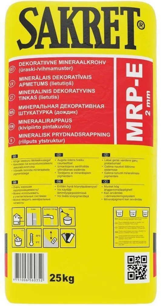 DEKORATIIVKROHV SAKRET MRP-E 25KG VIHMA-/ÜRASKIMUSTER 3MM VALGE
