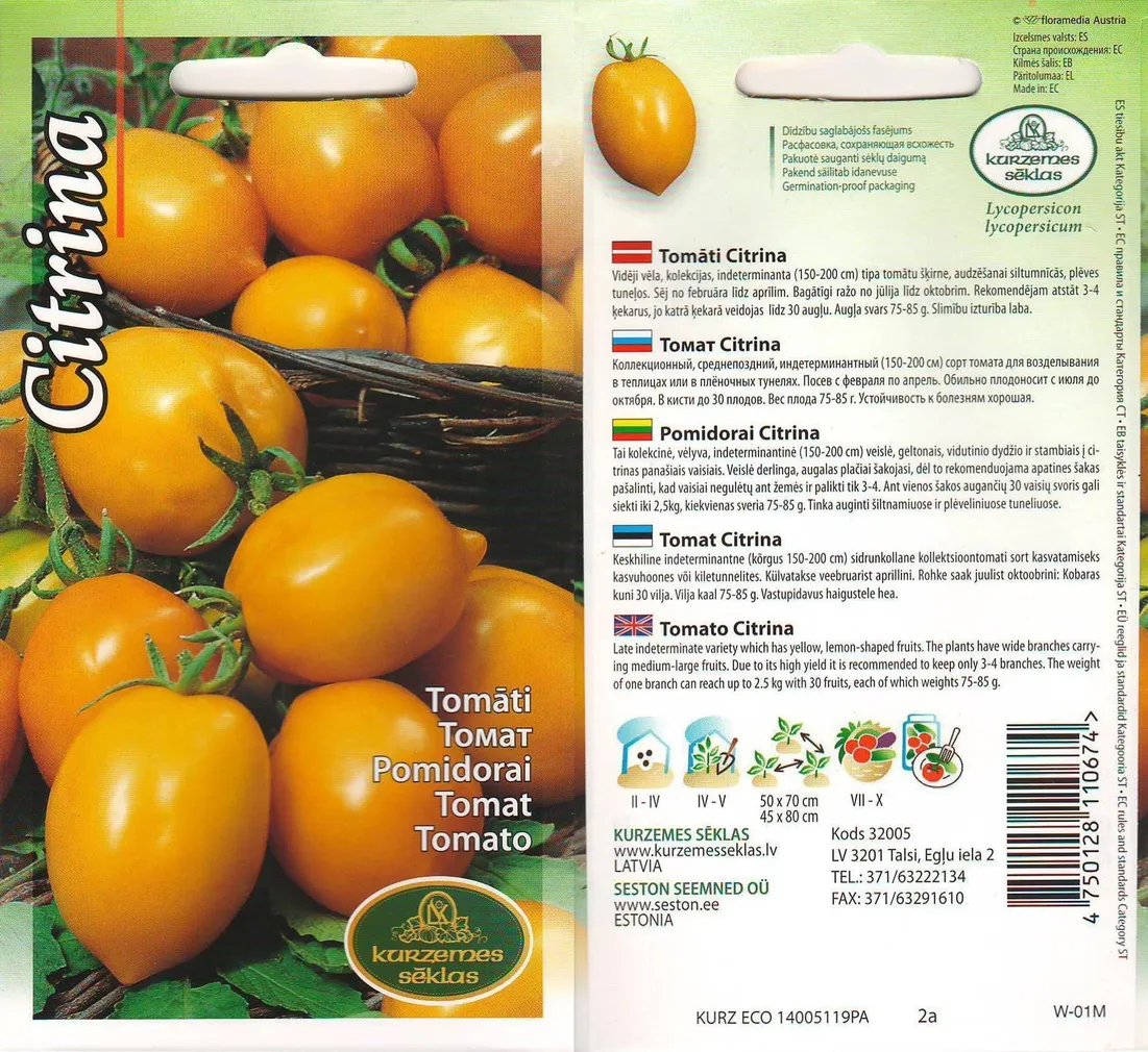 SEEMNED KURZEMES SEKLAS TOMAT CITRINA 0,2G