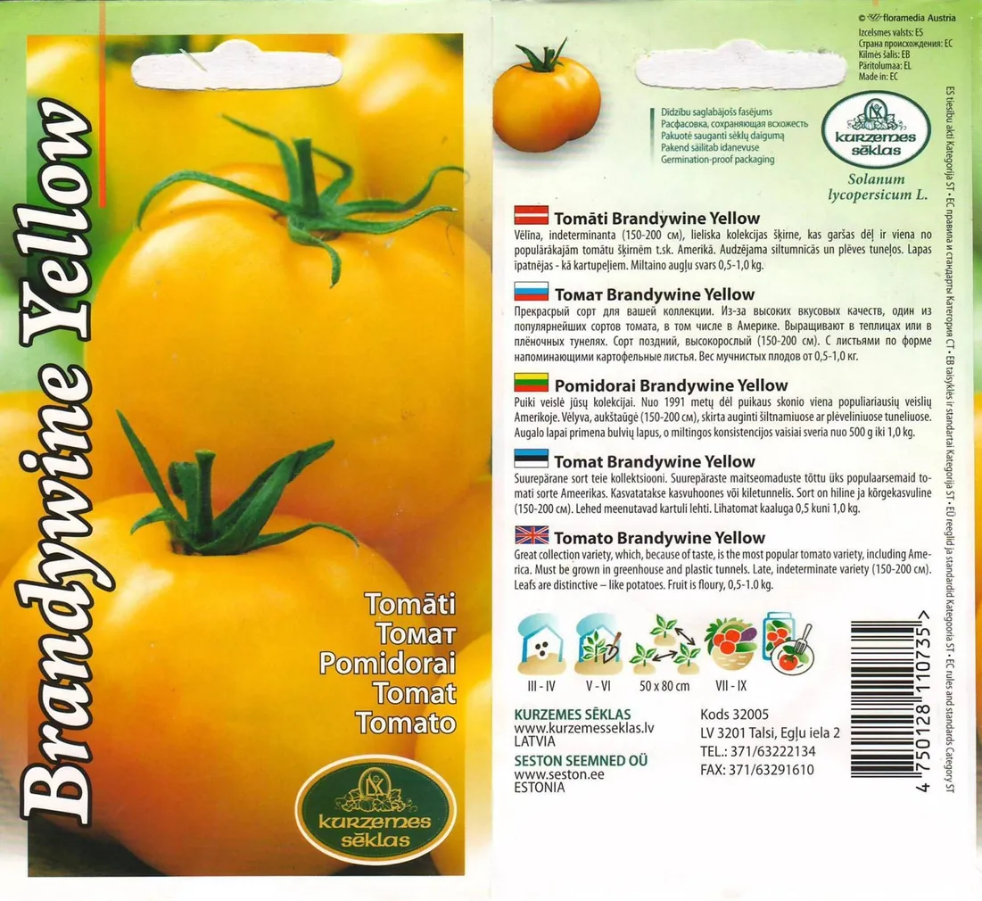 SEEMNED KURZEMES SEKLAS TOMAT BRANDYWINE YELLOW 0,1G
