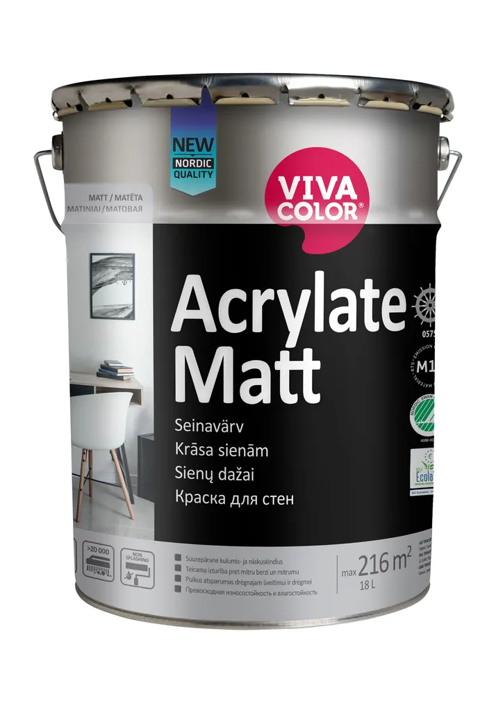 SEINAVÄRV VIVACOLOR ACRYLATE MATT 18L VALGE MATT
