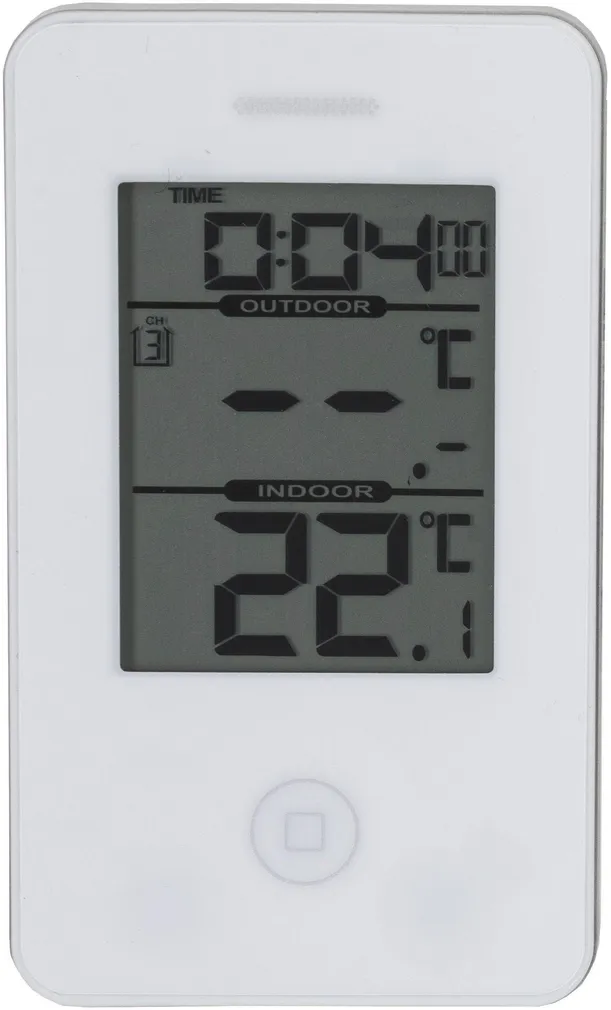 SISE-JA VÄLISTERMOMEETER DIGITAALNE JUHTMEVABA KELLAGA VALGE