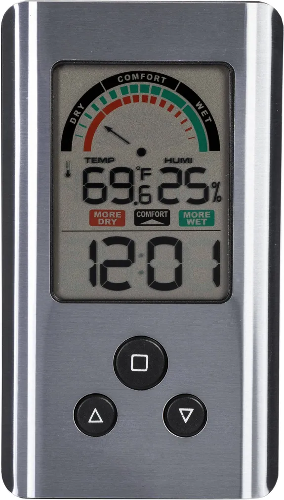 SISETERMOMEETER DIGITAALNE HÜGROMEETRI JA KELLAGA ALUMIINIUM