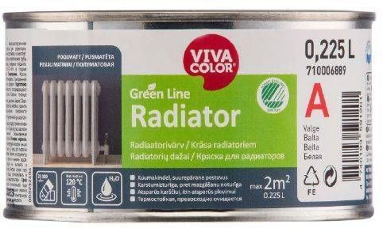 RADIAATORIVÄRV VIVACOLOR GREEN LINE RADIATOR 0,225L VALGE POOLMATT