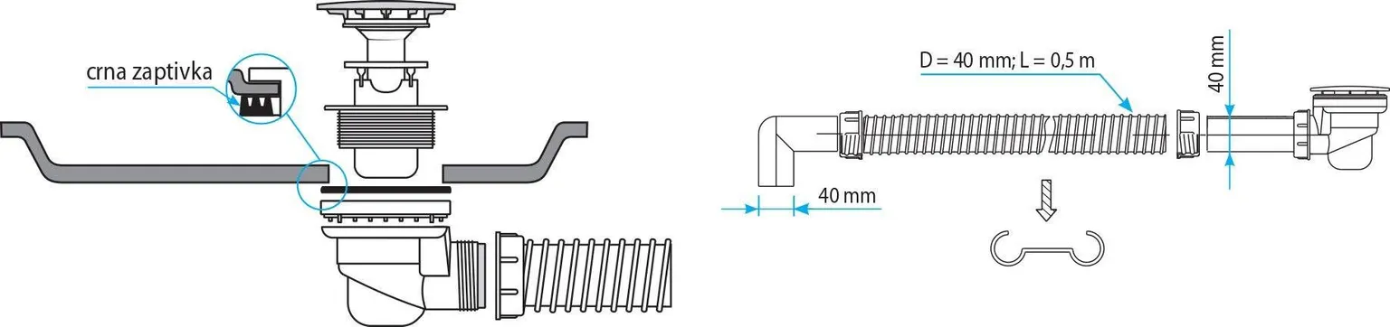 SIFOON DUŠIALUSELE 60MM PESA GOFREERITUD TORU 40X500MM