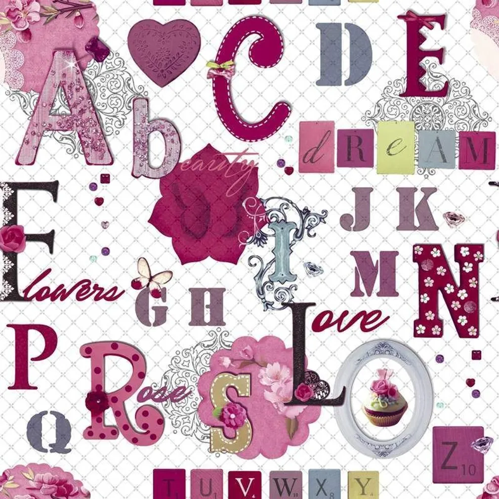 TAPEET SCRABBLE PINK/WHITE 10,05X0,53M