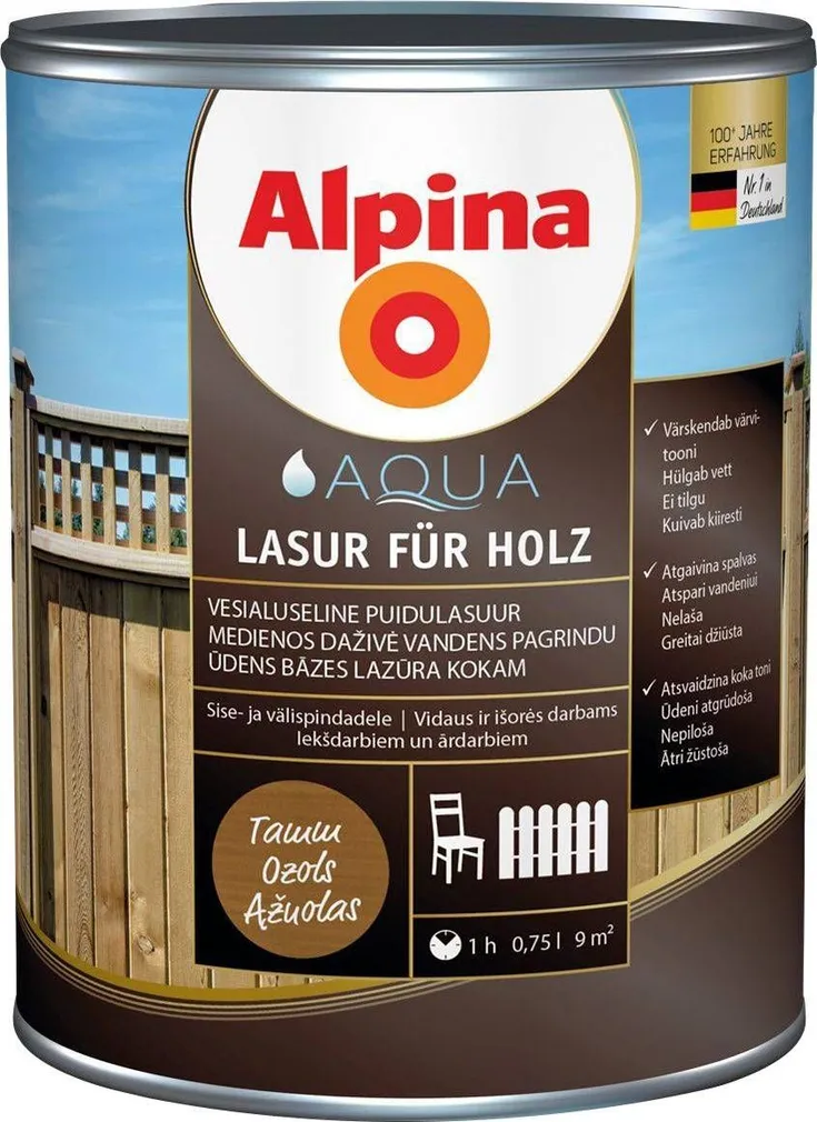 PUIDUKAITSEVAHEND ALPINA AQUA LASUR FÜR HOLZ 0,75L TAMM