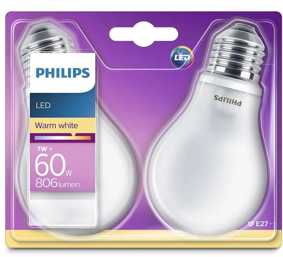 LED LAMP CLASSIC 7 - 60W A60 E27 WW ND 2TK PAKIS PHILIPS