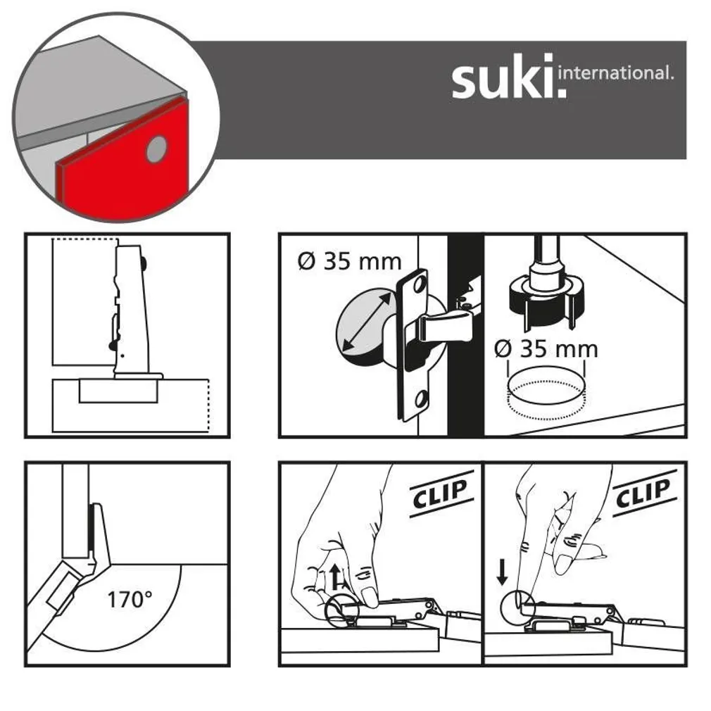 HINGED CILP+VEDRU 35MM 170° TÄISPEALE