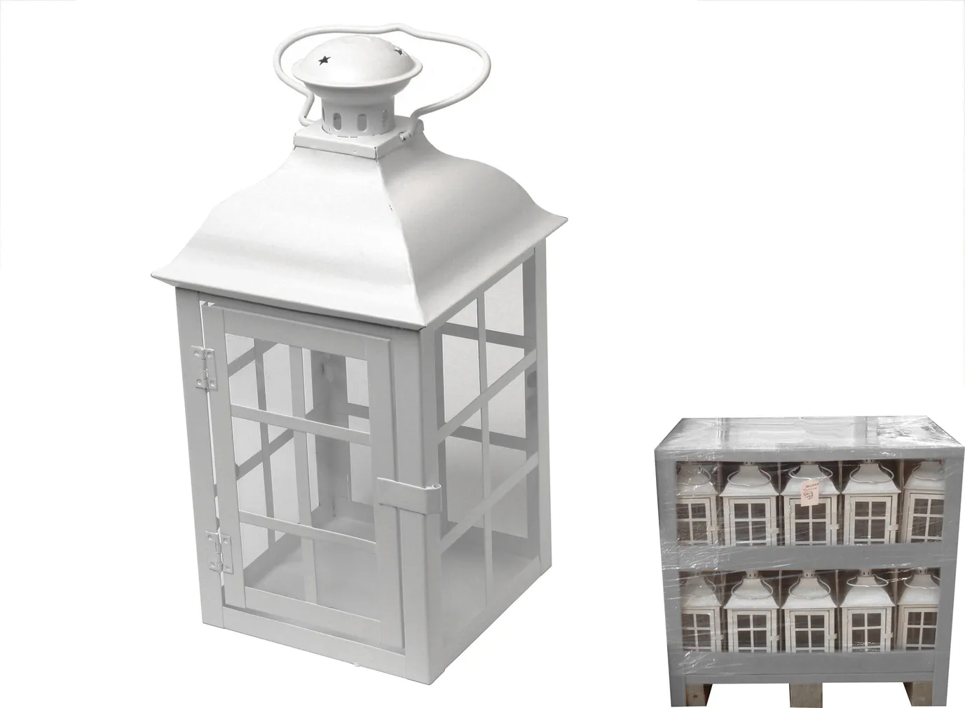 LATERN 34CM METALLIST VALGE