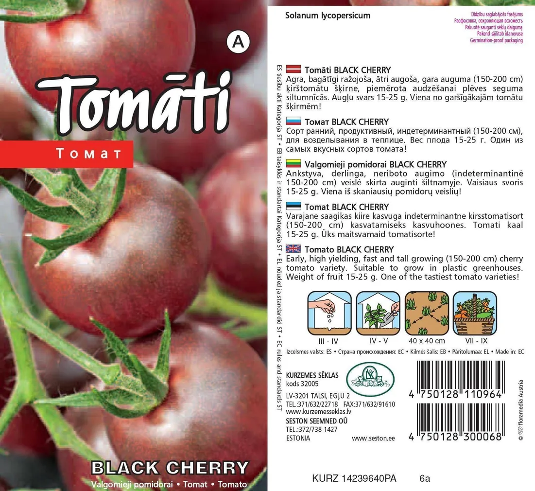 KÖÖGIVILJASEEMNED KURZEMES SEKLAS TOMAT BLACK CHERRY 0,2G