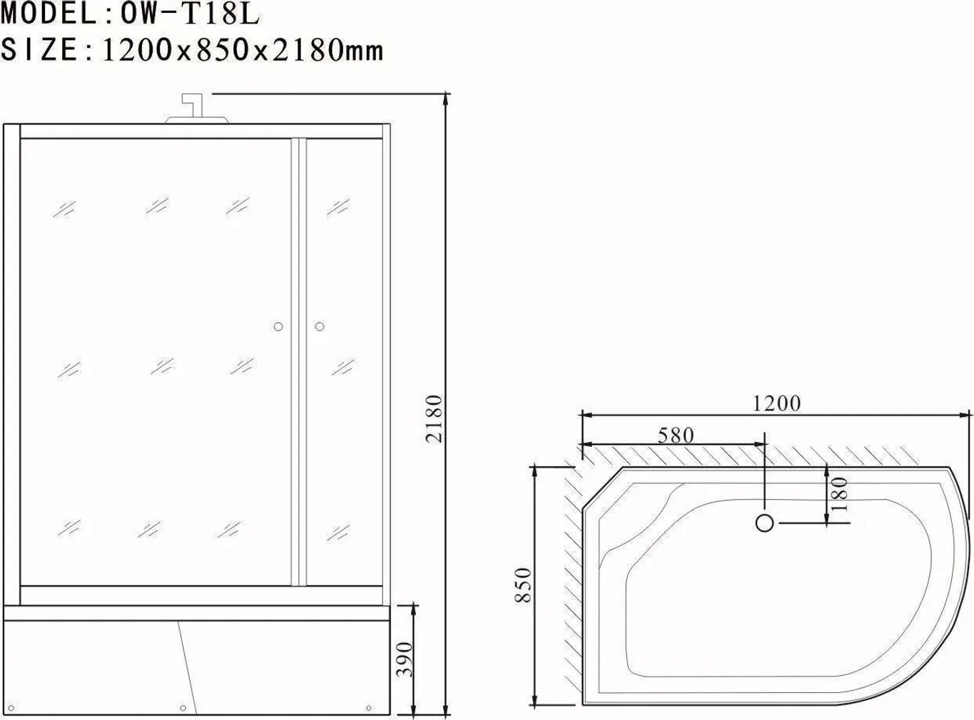 MASSAAŽIKABIIN AQUALINE OW-T18 120X85X41/218CM VASAK