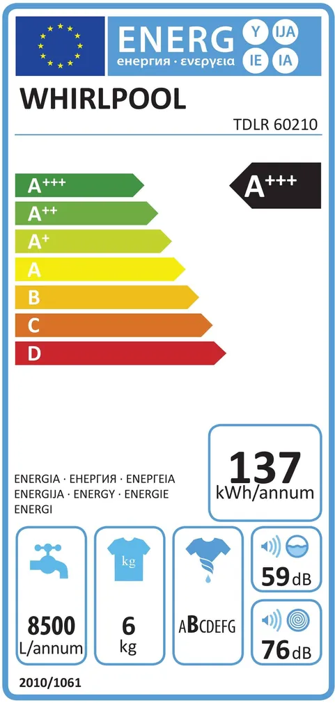 PESUMASIN WHIRLPOOL TDLR60210 PEALTLAETAV A+++