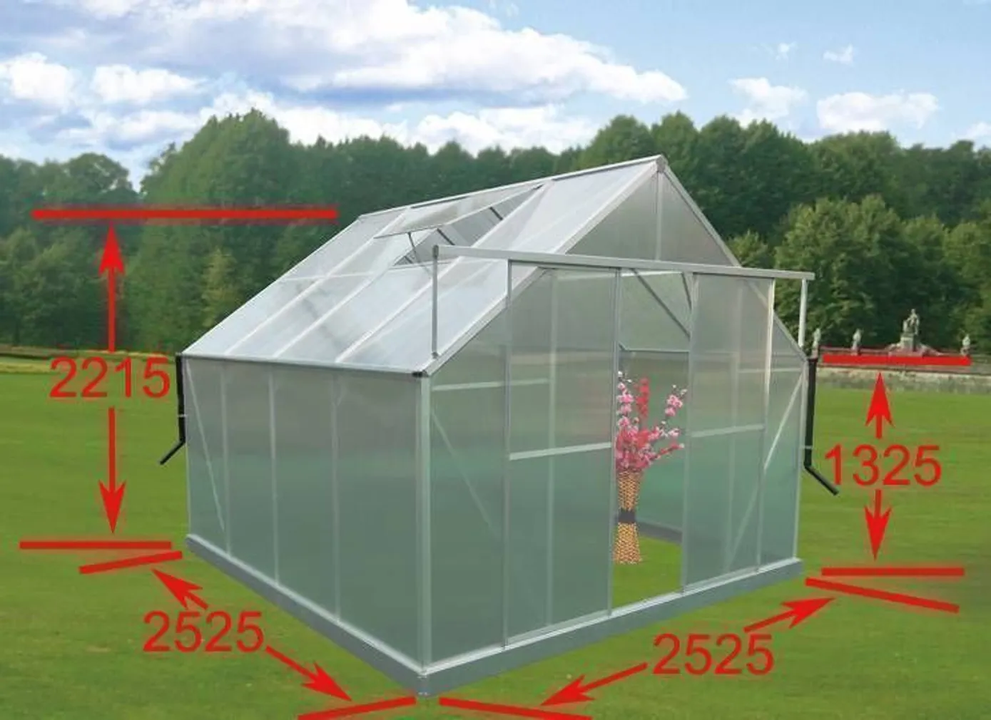 KASVUHOONE TOSKANA 252X252X212CM HÕBE