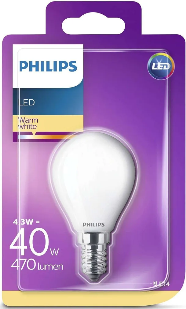 LED LAMP CLASSIC 4,3 - 40W P45 E14 WW FR PHILIPS