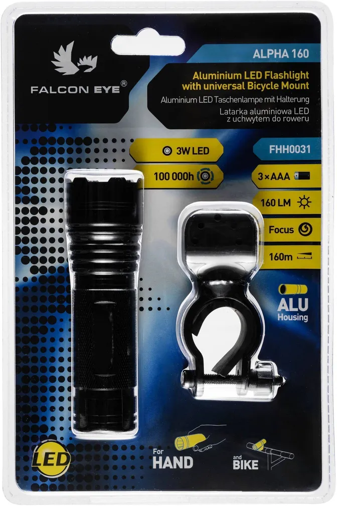 TASKULAMP FALCON EYE 3W LED FHH0031 160LM UNIVERSAALNE RATTAKINNITUS